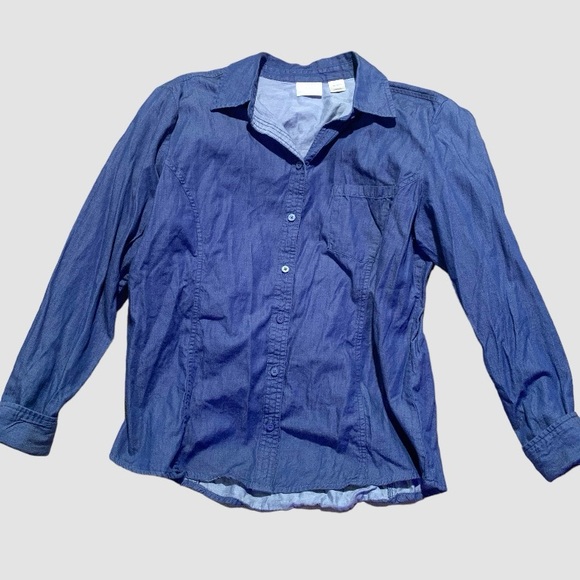 Cute colorful comfy Chevron stripe print dress sz L denim top shirt blue purple - Picture 4 of 16